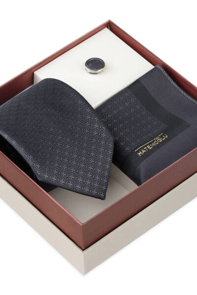 Siyah Kravat Mendil ve Yaka Rozeti 3'lü Set - 2