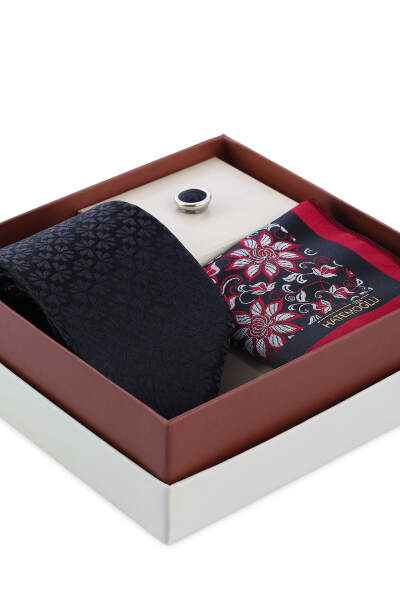 Siyah Kravat Mendil ve Yaka Rozeti 3'lü Set - 2