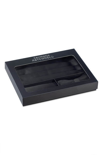 Siyah Kuşak Papyon Mendil Set - 3