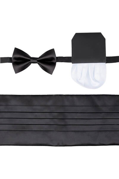 Siyah Kuşak Papyon Mendil Set - 1