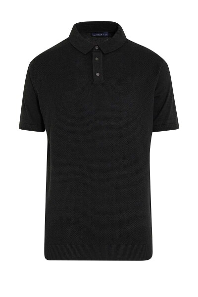 Siyah Regular Fit Polo Yaka Triko Tişört - 1