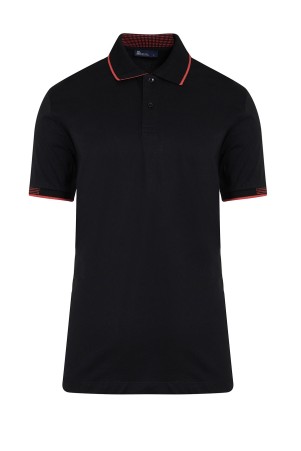 Siyah Polo Yaka Regular Fit Tişört - Thumbnail