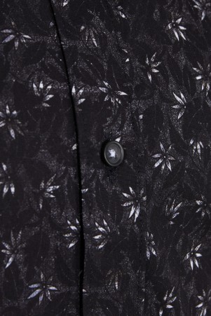 Siyah Comfort Fit Baskılı 100% Pamuk Düğmeli Yaka Uzun Kollu Casual Gömlek - Thumbnail