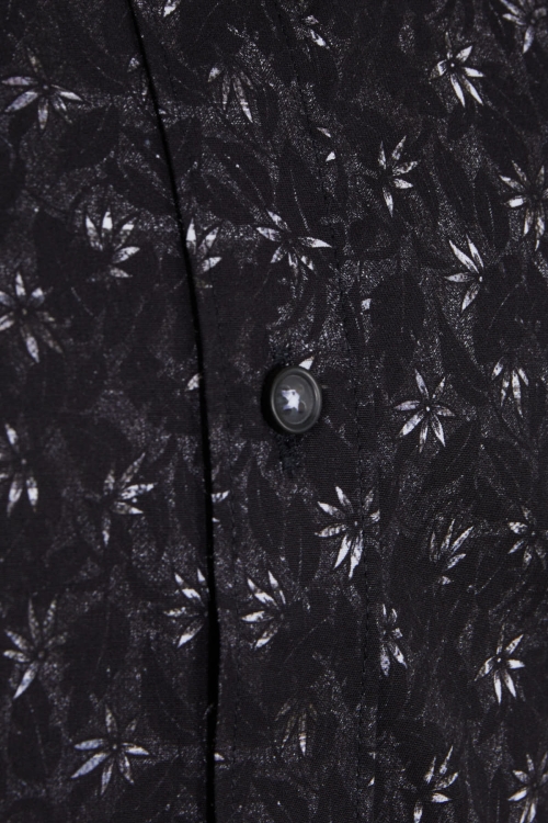 Siyah Comfort Fit Baskılı 100% Pamuk Düğmeli Yaka Uzun Kollu Casual Gömlek - Thumbnail (1)