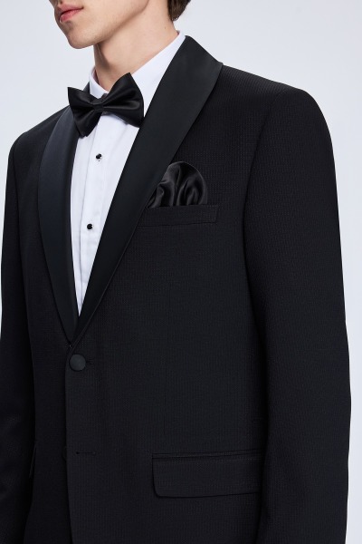 Siyah Muscle Fit Çıkma Şal Yaka Klasik Damatlık - 3