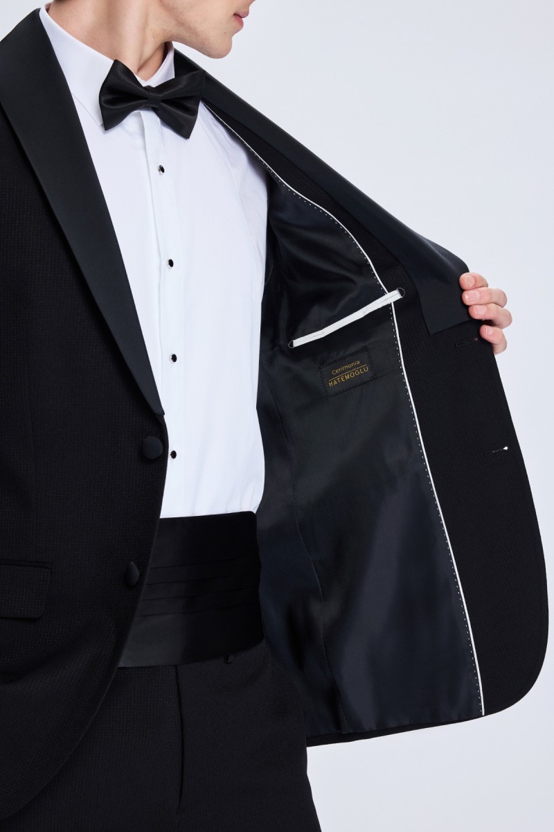 Siyah Muscle Fit Çıkma Şal Yaka Klasik Damatlık - Hatemoğlu (1)