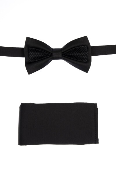 Siyah Desenli İkili Papyon Mendil Set - 1