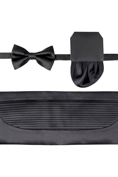 Siyah Papyon Kuşak Mendil Set - 1