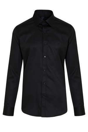 Siyah Basic Slim Fit Gömlek - Thumbnail