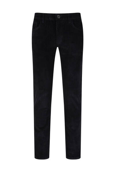 Siyah Rahat Kesim 5 Cep Pamuklu Casual Kadife Pantolon - 1