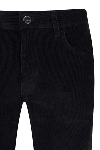 Siyah Rahat Kesim 5 Cep Pamuklu Casual Kadife Pantolon - 2