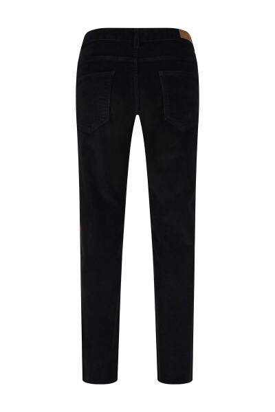 Siyah Rahat Kesim 5 Cep Pamuklu Casual Kadife Pantolon - 3