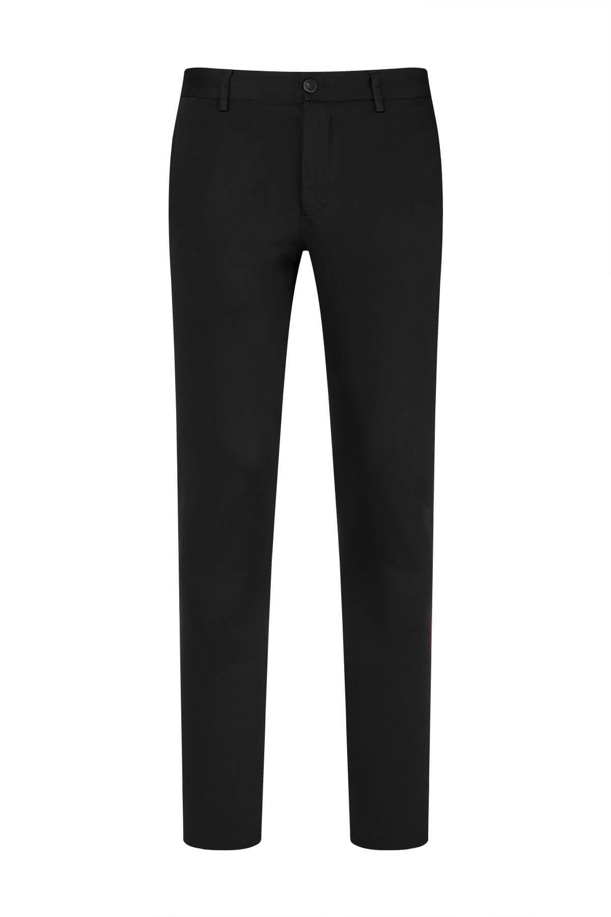 Siyah Rahat Kesim Yandan Cepli Pamuklu Kanvas Pantolon - 1