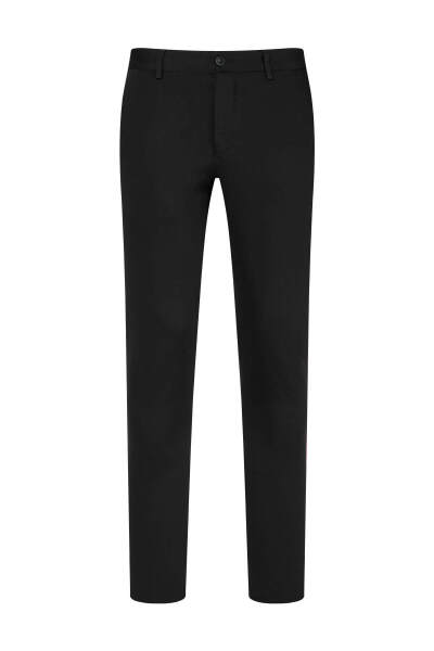 Siyah Rahat Kesim Yandan Cepli Pamuklu Kanvas Pantolon - 1