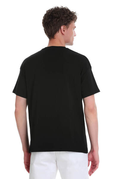 Siyah Regular Fit 100% Pamuk Bisiklet Yaka Oversize Tişört - 5