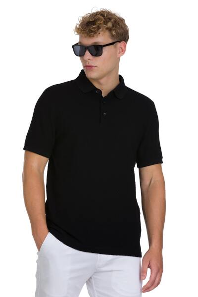 Siyah Regular Fit 100% Pamuk Polo Yaka Merserize Tişört - 3