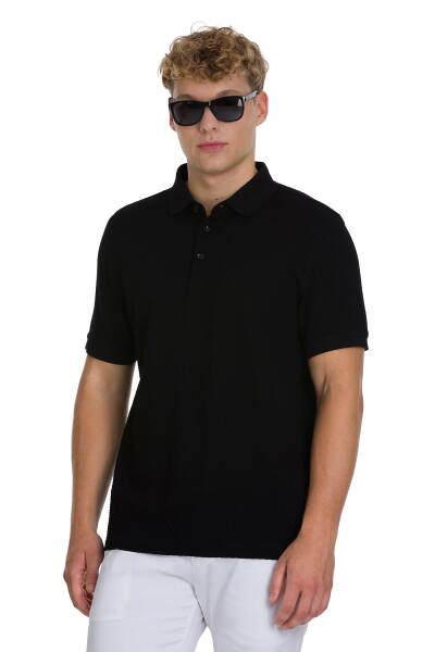 Siyah Regular Fit 100% Pamuk Polo Yaka Merserize Tişört 
