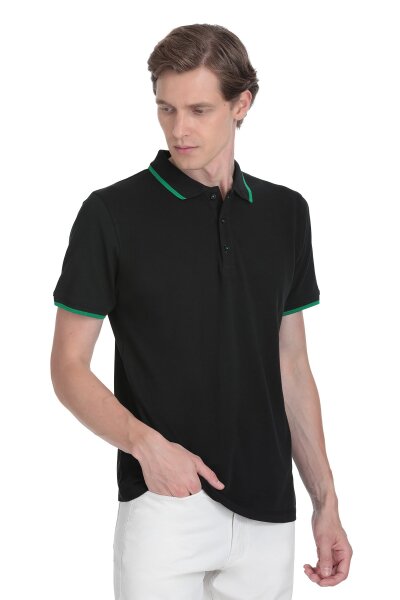Siyah Regular Fit 100% Pamuk Polo Yaka Rayon Tişört - 3