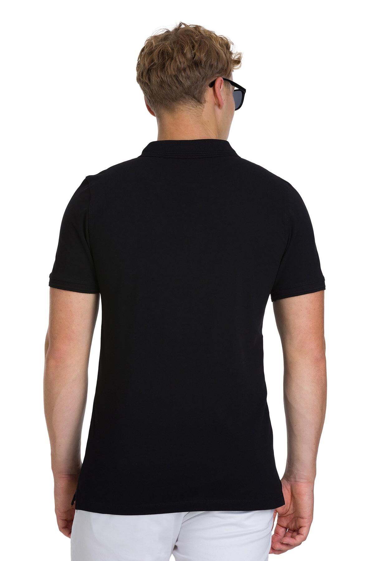Siyah Regular Fit 100% Pamuk Kıvrılmaz Polo Yaka Tişört - 5