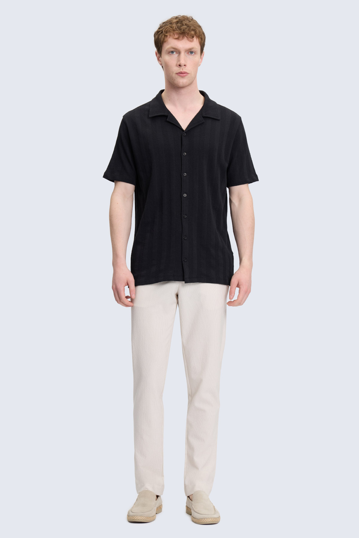 Siyah Regular Fit Apaş Yaka 100% Pamuk Casual Gömlek - 2