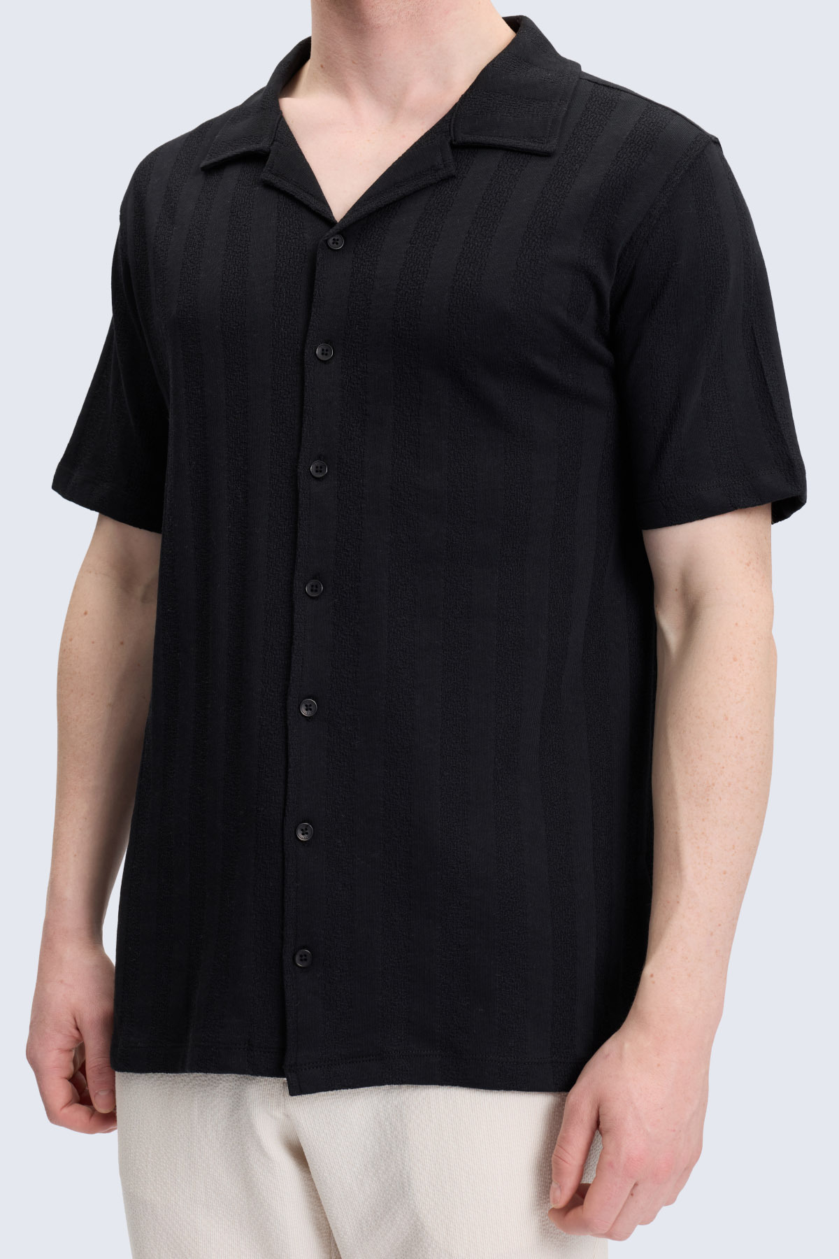 Siyah Regular Fit Apaş Yaka 100% Pamuk Casual Gömlek - 4
