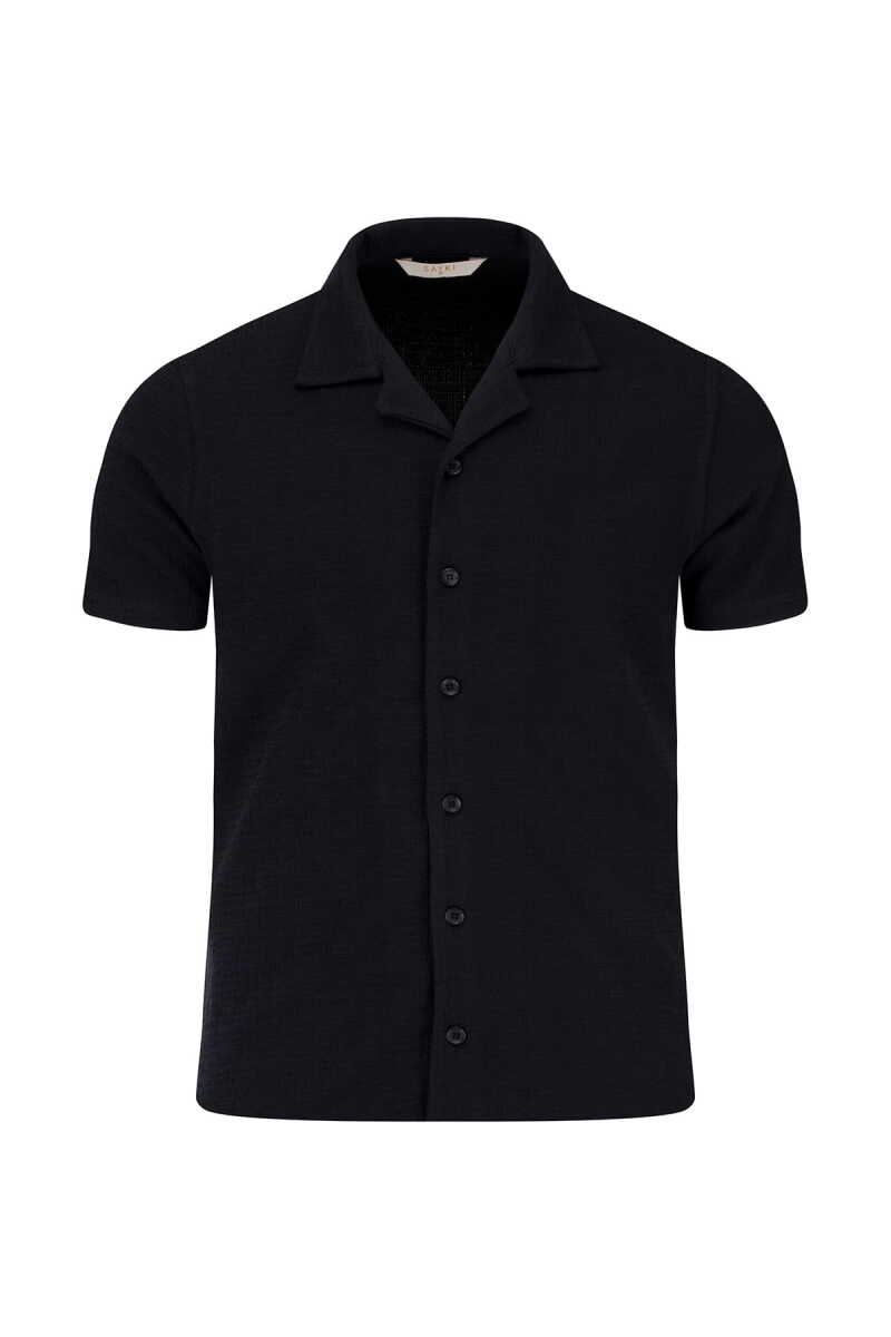 Siyah Regular Fit Apaş Yaka Gömlek