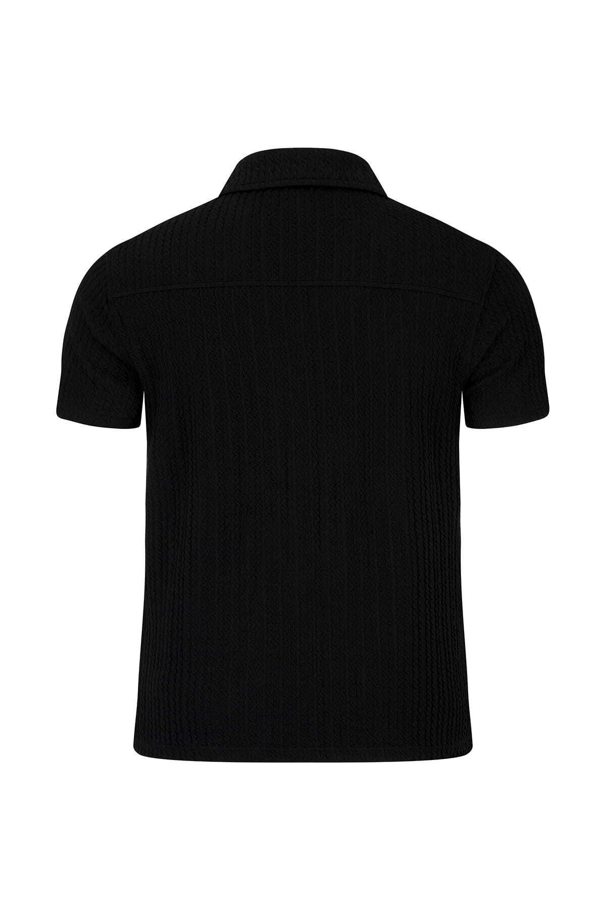 Siyah Regular Fit Apaş Yaka Gömlek - 3