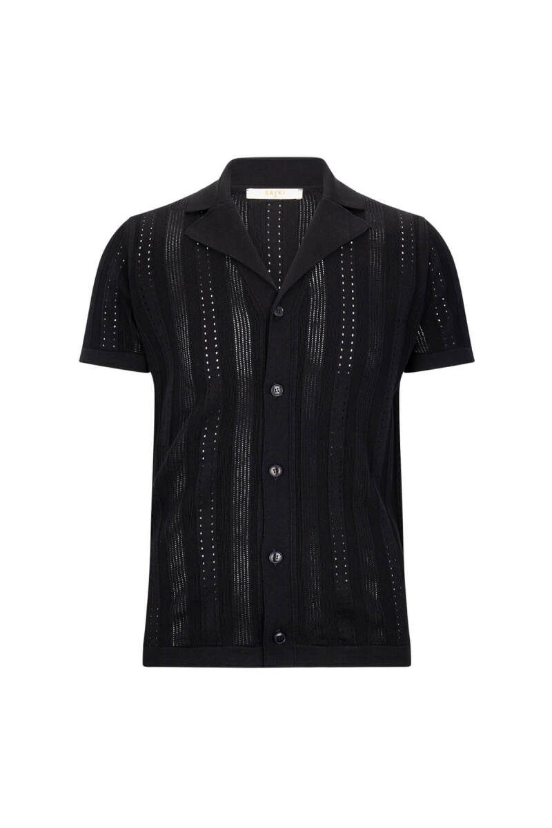 Siyah Regular Fit Apaş Yaka Gömlek Tişört - Saykı