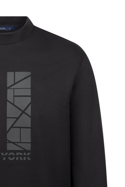 Siyah Regular Fit Baskılı Pamuklu Bisiklet Yaka Sweatshirt - 3