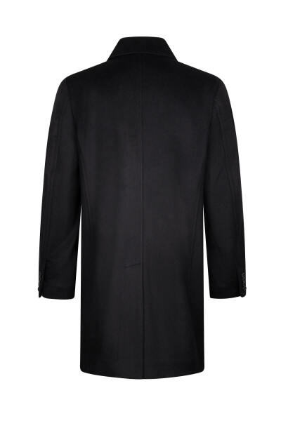 Siyah Regular Fit Bebe Yaka Kaşe Yünlü Palto - 2