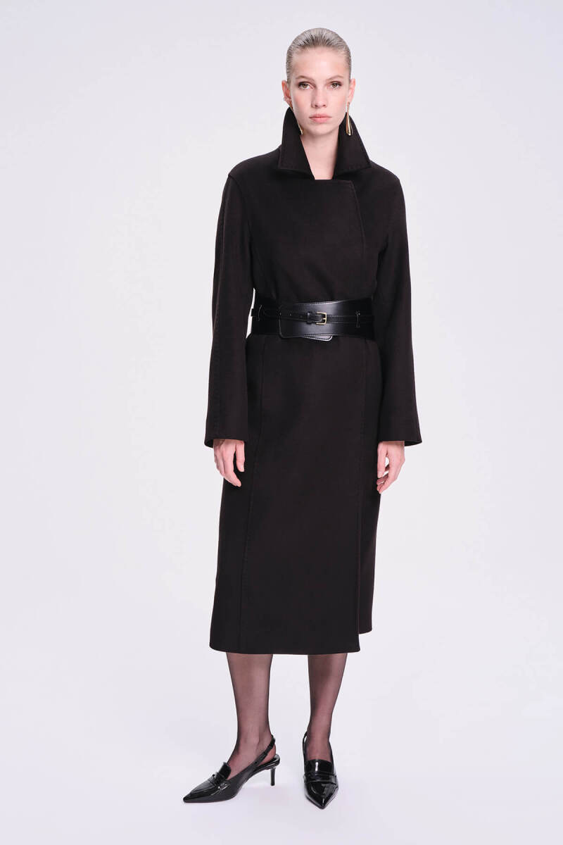 Saykı Woman Siyah Regular Fit Bebe Yaka Kaşmir Manto