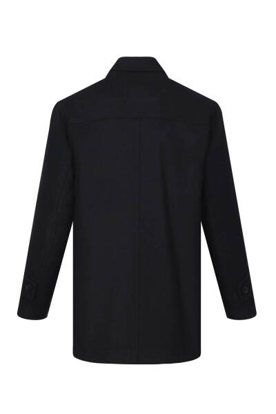 Siyah Regular Fit Bebe Yaka Yünlü Kaban - 3