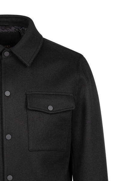 Siyah Regular Fit Uzun Kollu Erkek Gömlek Ceket - 3