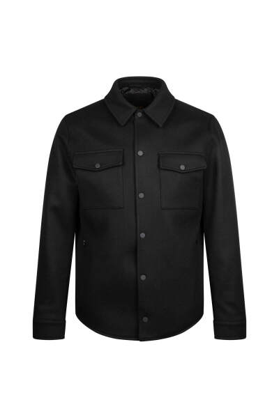 Siyah Regular Fit Uzun Kollu Erkek Gömlek Ceket 