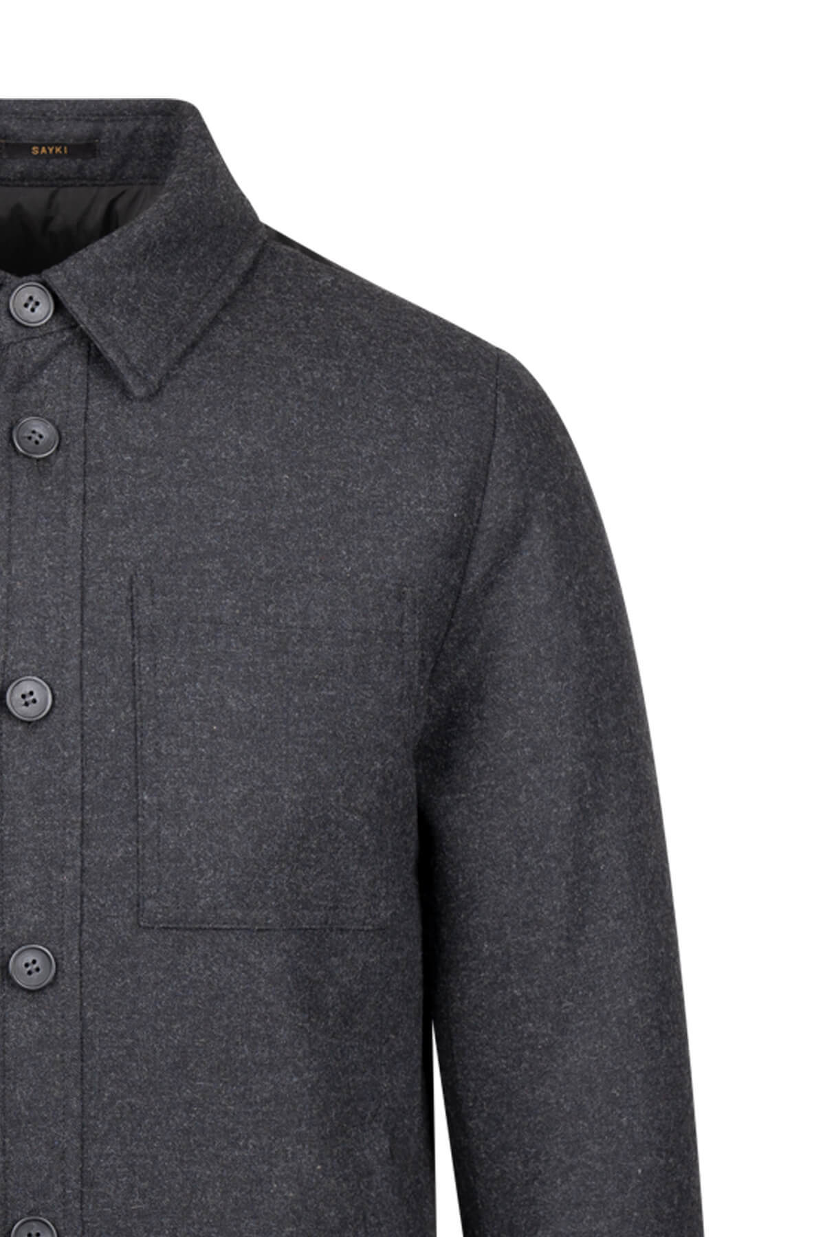 Siyah Regular Fit Yünlü Mont - 3