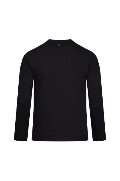 Siyah Regular Fit Bisiklet Yaka 100% Pamuk Sweatshirt - 3