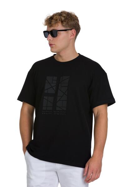 Siyah Regular Fit Bisiklet Yaka Oversize Tişört 