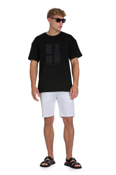 Siyah Regular Fit Bisiklet Yaka Oversize Tişört - 2