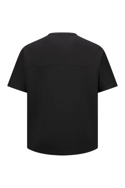 Siyah Regular Fit Bisiklet Yaka Oversize Tişört - 2