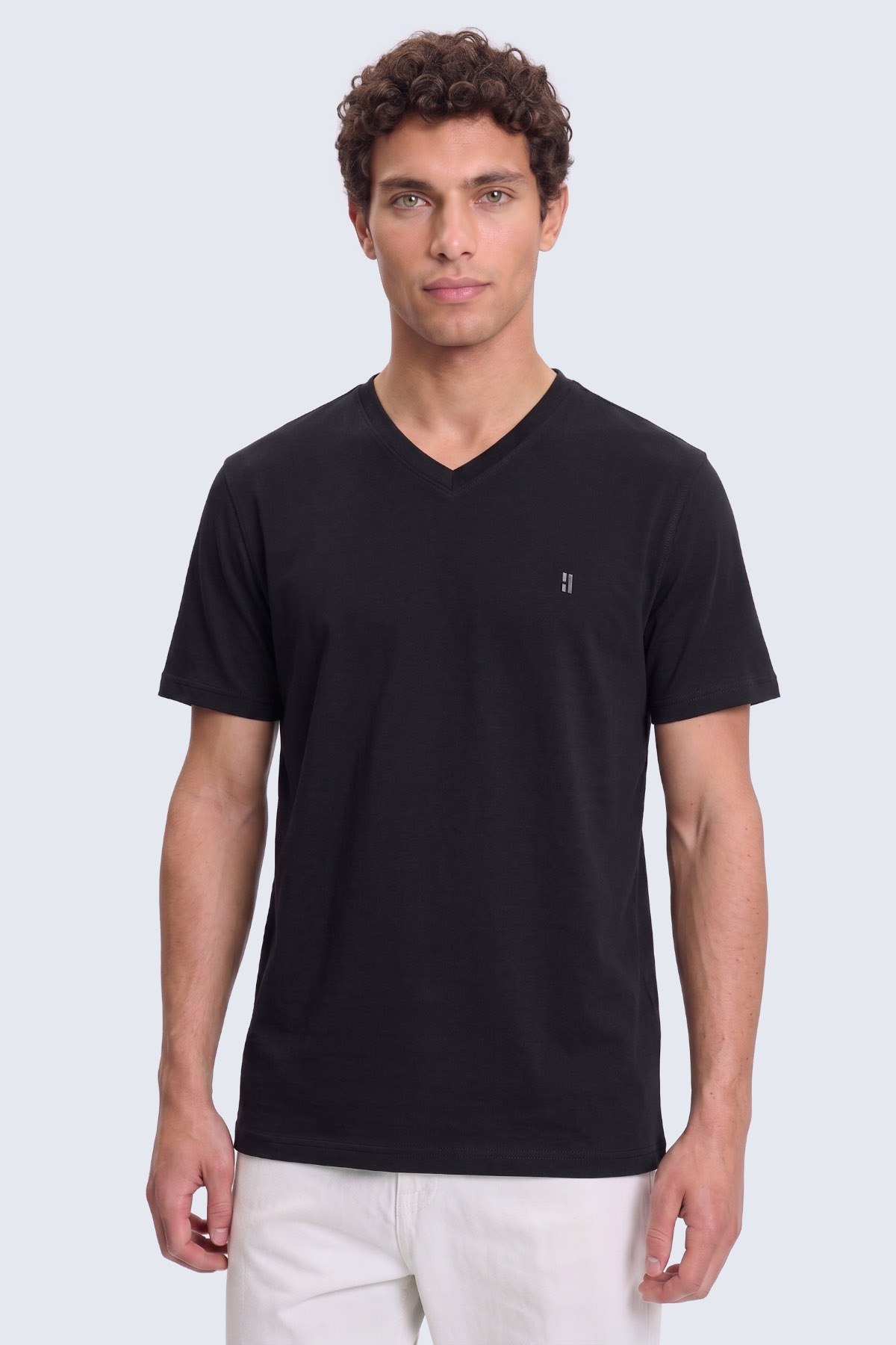 Siyah Regular Fit Bisiklet Yaka Pamuklu Tişört - 1