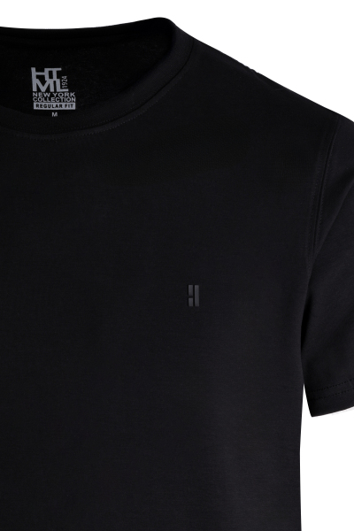 Siyah Regular Fit Bisiklet Yaka Pamuklu Tişört - 2
