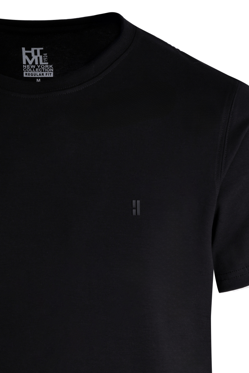 Siyah Regular Fit Bisiklet Yaka Pamuklu Tişört - HTML (1)