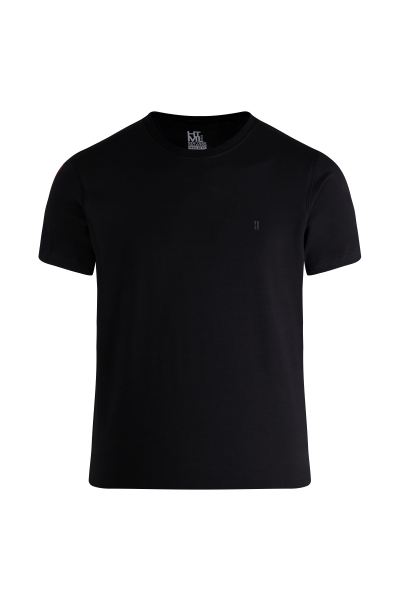 Siyah Regular Fit Bisiklet Yaka Pamuklu Tişört - 1