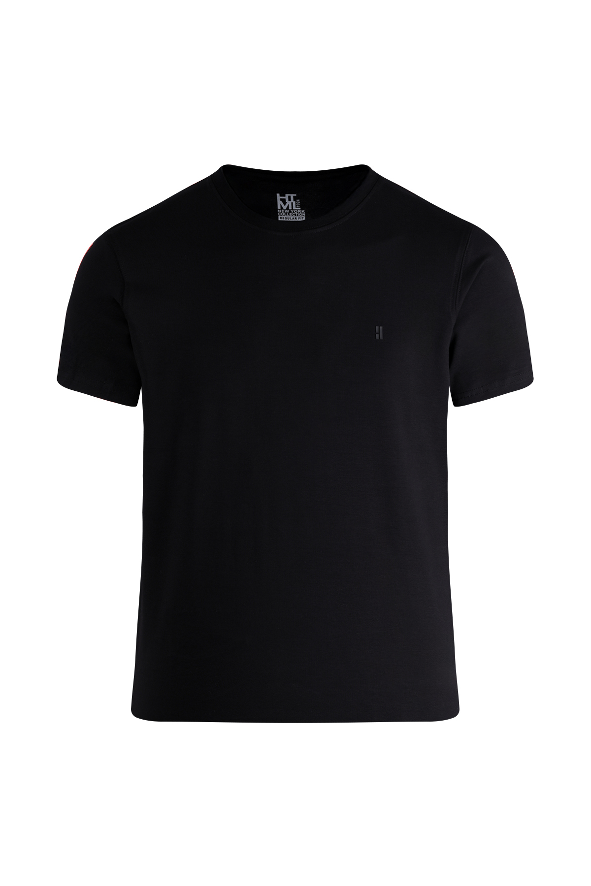 Siyah Regular Fit Bisiklet Yaka Pamuklu Tişört - 3
