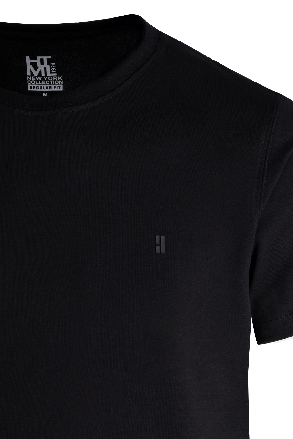 Siyah Regular Fit Bisiklet Yaka Pamuklu Tişört - 4