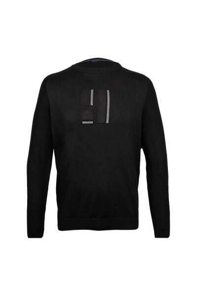 Siyah Regular Fit Bisiklet Yaka Pamuklu Triko Kazak 