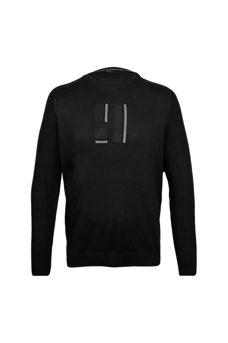 Siyah Regular Fit Bisiklet Yaka Pamuklu Triko Kazak - HTML