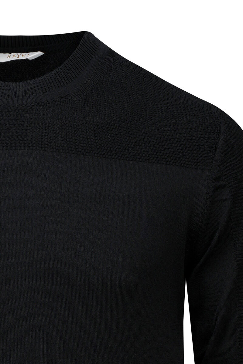Siyah Regular Fİt Bisiklet Yaka Rayon Kazak - Saykı (1)