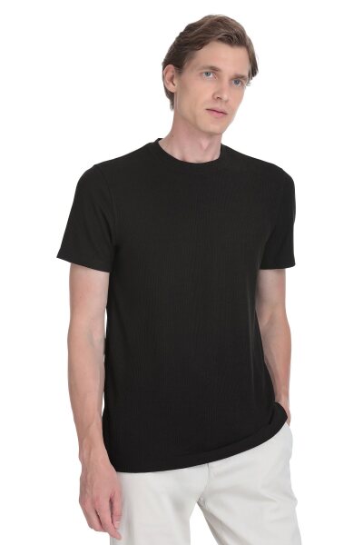 Siyah Regular Fit Bisiklet Yaka Tişört 
