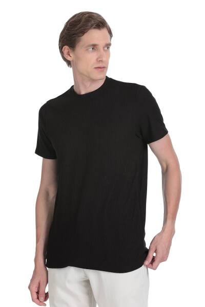 Siyah Regular Fit Bisiklet Yaka Tişört - 3